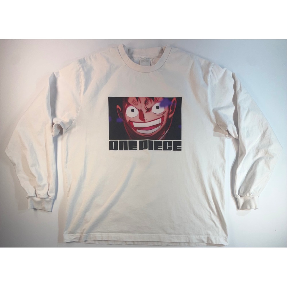 One Piece Luffy Straw Hat Crew Long Sleeve Graphic Tee White Large